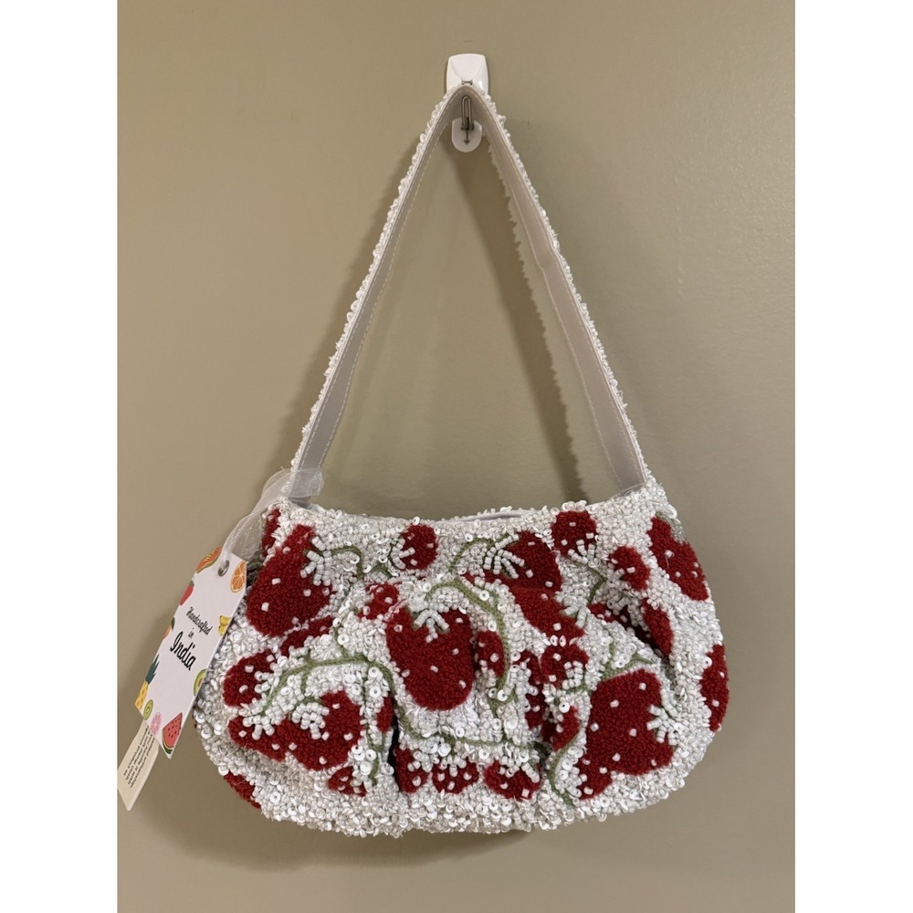 VIRAL Strawberry Beaded Shoulder Bag Handmade in India New With Tags